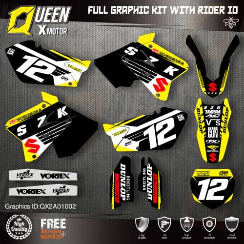 Queen X MOTOR Custom Team Graphics Decals Stickers Kit For SUZUKI Decal 2001-2012 RM125 250 002