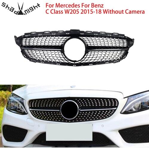 Diamond Style W205 Car Front Grill Grille Mesh For Mercedes For Benz C Class W205 2015-18 Without Camera