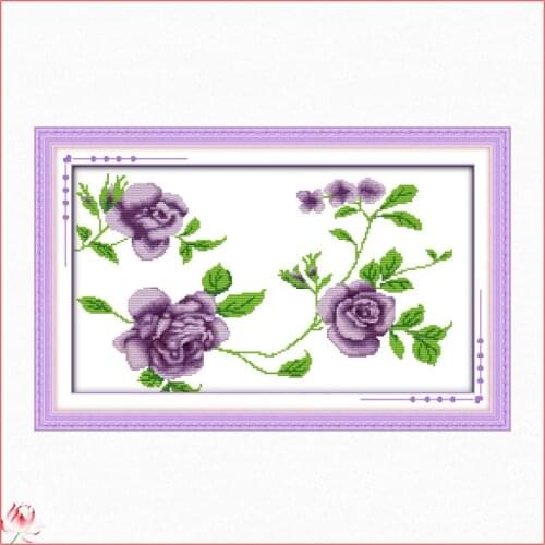 Romantic Purple Rose Pattern 14CT 11CT Counted And Stamped Home Decoration Crafts Needlework Embroidery DIY Cross Stitch kits