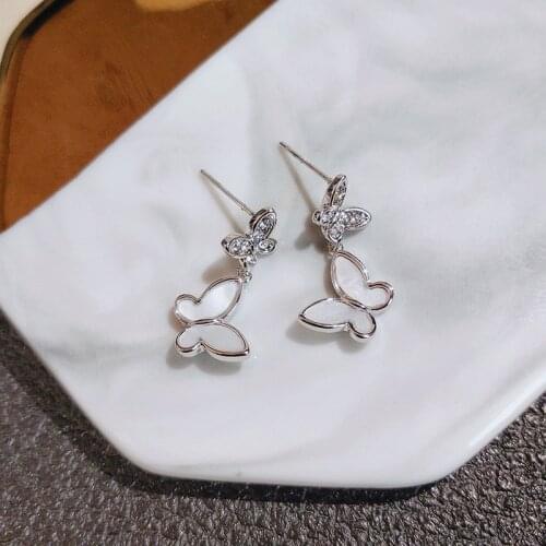 2020 Korean New Fashion 925 Sterling Silver Shell Butterfly Drop Earrings Jewelry Micro CZ Ziron Statement Earring Accessory