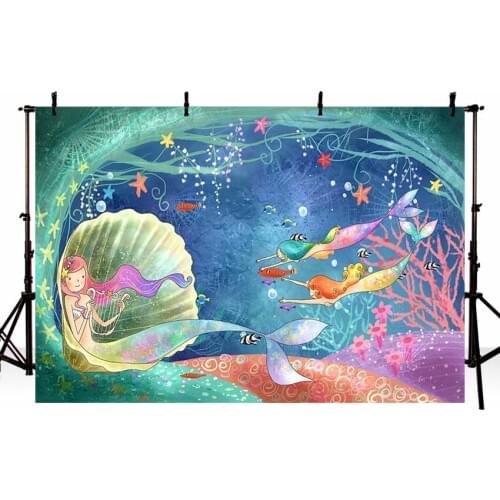 Fairytale photography backdrops 7x5 white shell beautiful mermaid background backdrop for princess birthday party baby shower