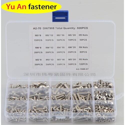304 stainless steel Screws Philips Pan Head Screws Set M3 M4 M5 With Bolt Nut Lock Flat Machine Screws Assortment Kit 500pcs/set