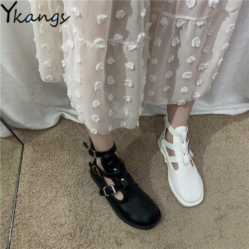 Women PU Leather Summer Platform Boots Fashion Buckle Ladies Flat Shoes 2020 Female Comfortable gothic Ankle Boots Streetwear