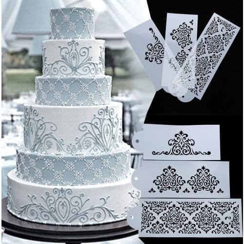 1/2/3PCS White Plastic Cupcake Stencil Cake Damask Lace Border Fondant Mold Pastry Making Baking Mould Sugarcraft DIY Templates