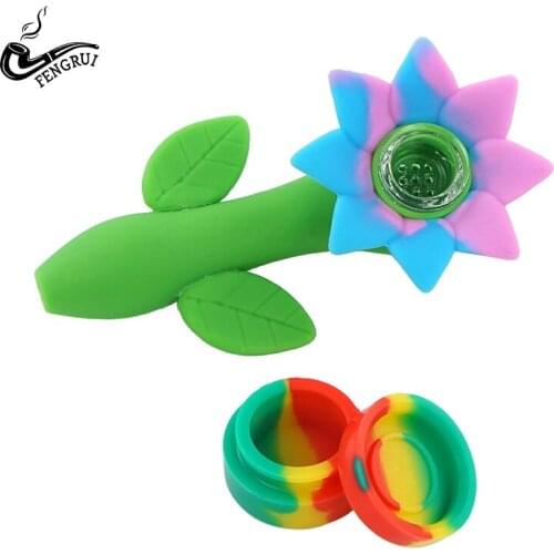 1 Silicone Smoking Pipe with Glass Bowl Unbreakable Hand pipe+1 pcs 5ml Silicone Jars For Concentrate Oil Wax