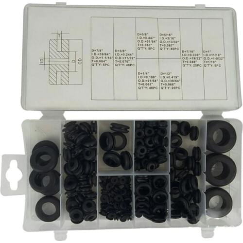 180 Pcs Round Rubber Grommet Assortment Set: Electrical Conductor Gasket Ring Tool for Cables, Plugs & Wires