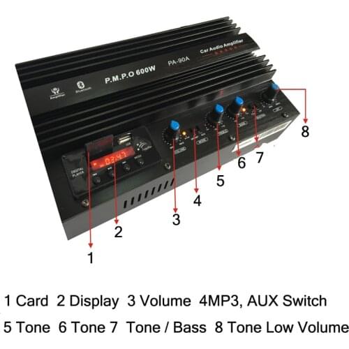 600W 12V 2-Channel Bluetooth Car Amplifier Dual-use High-Power Auto Amplifiers With Remote Control with USB/SD Radio function