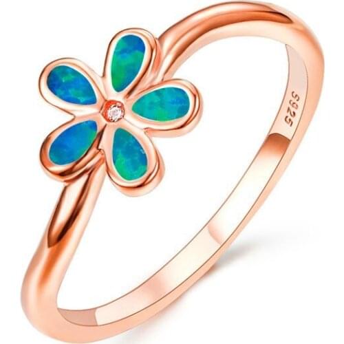 2021 Exquisite Cute Blue Flower Rings for Women Accessories Statement Jewelry Fashion Wave Imitation Opal Rings