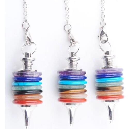 3Pcs Natural Stone Pendulum Wicca Dowsing Reiki Pendant Wheels Of Life Jewelry 7 Chakra Pendulums Women Man Jewelry QN3669