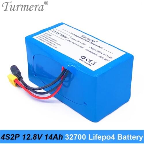 Turmera 12.8V 14Ah 4S2P 32700 Lifepo4 Battery Pack with 4S 40A BMS Balanced for Electric Boat and Uninterrupted Power Supply 12V