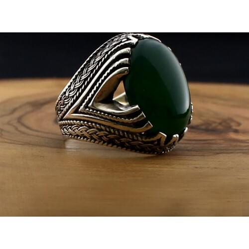 Turkish Style Real 925 Sterling Silver Natural Stone Ring For Men Aqeq Zircon Onyx Stones Jewelry Fashion Vintage Gift Accessory