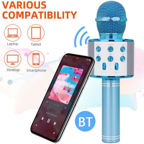 WS858 Bluetooth Microphone Karaoke Wireless Professional Speaker Handheld Singing Speaker Mic for Home KTV Outdoor Party