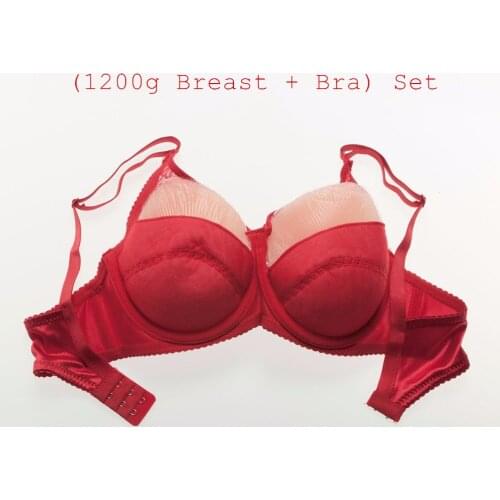 Silicone Boobs Bra Set 1200g/pair Triangle Breast Form+Beautiful Lace Satin Pocket Bra For Crossdresser Shemale Mastectomy