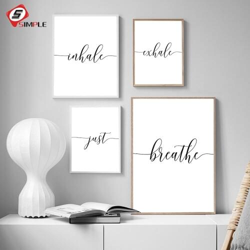 Inhale Exhale Black and White Poster Minimalist Canvas Wall Art Just Breathe Canvas Print Decorative Picture Painting Home Decor