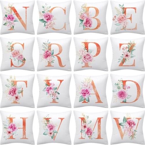 Letters Decorative Pillowcase Flowers Printed Cushion Cover 45x45 Polyester Throw Pillow Sofa Cushions Home Decor Pillowcover