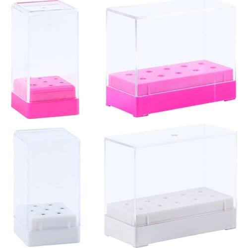 Nail Drill Bits Holder Dustproof Nail Drill Bits Storage Box Stand Display Organizer Container 7/ 10 Holes Empty Box, 2 Colors