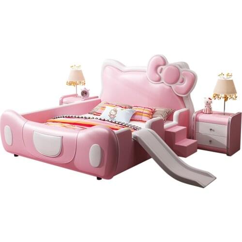Cat crib girl Princess Crib Girl Fantasy Castle with safe guardrail cartoon pink slide children bed furniture