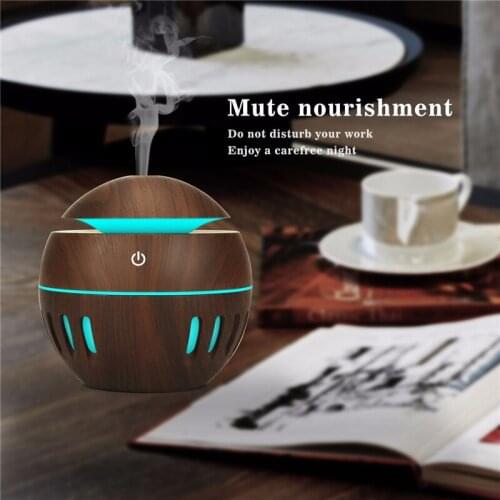 USB Electric Aromatherapy Air Diffuser Wood Grain Ultrasonic Air Humidifier Cool Mist Maker with 7 Color Lights for Home