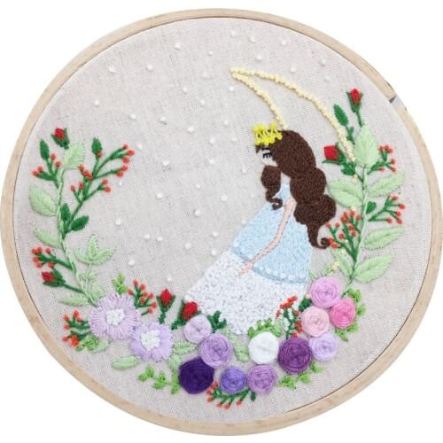 Europe Embroidery DIY Beginners Handmade 3D Embroider Set Girl Flower Plant Basic Fabric Pastoral Princess Cartoon Embroidery