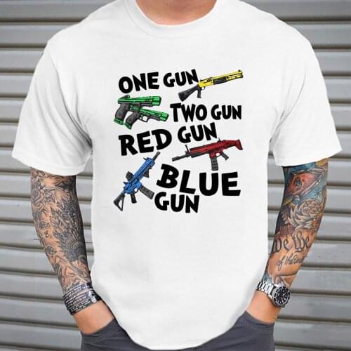 One Gun Two Gun Red Gun Blue Gun T Shirt Paradox Print Cotton Tees