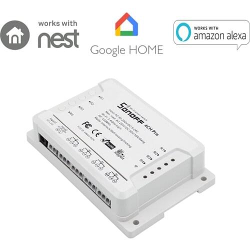 Sonoff 4CH Pro R3 Wireless Switch RF 433MHz RF WiFi Smart Home WiFi Light Switch4 Gang 3 Working Modes Inching Interlock Alexa