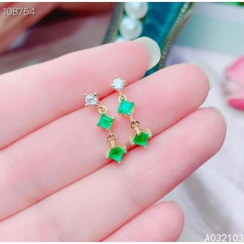 KJJEAXCMY 925 sterling silver inlaid natural emerald Womens fresh and elegant Chinese style gem Earrings support detection