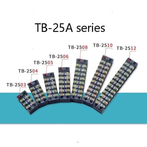 Double row strip screw terminal block 4-position 25A 600V fixed wiring board wire connector tb-2503 / tb-2512