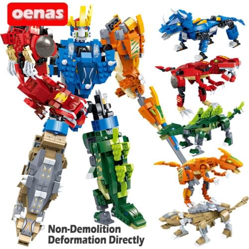 MOC deformation Triceratops Tyrannosaurus Dinosaur Creative Transform robot Model Building blocks kits kids Toys Children gift