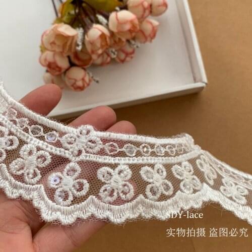 Beading Ivory Small Lace Trimming Embroidered Lace With Cord Boarder Bridal Dress DIY Veil Lace Trim 10 Yards