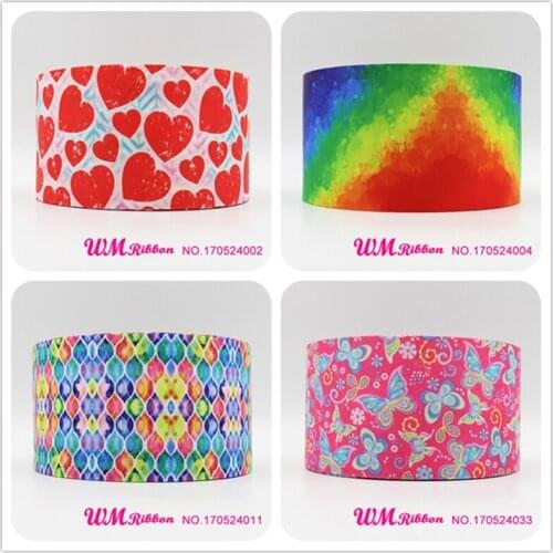 Q&N ribbon 3inch 75mm heart butterfly printed grosgrain ribbon webbing 50yards/roll for headband hair bows free shipping