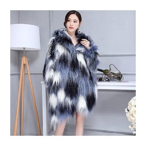 Top brand Loose Faux Women Woole Fur Coat with hood N65 high quality
