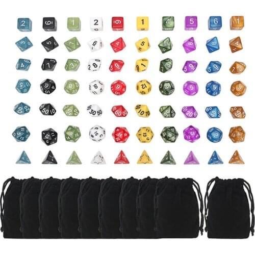 Top Games Dice 20 Set 4D 6D 8D 10D 12D 20D With Pouch Bags 70pcs Polyhedral Dice 10 Sets For Dungeons And Dragons DND RPG MTG