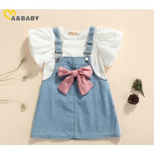 Ma&Baby 1-7Y Fashion Kid Girls Clothes Set Puff Sleeve T shirt Tops Denim Dress Overalls Outfits Costumes DD43