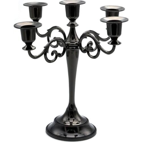 5-Candle Metal Candelabra Tall Candle Holder Wedding Event Candelabra Candle Stand (Black)