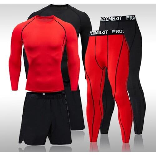 Mens Running Set Gym Jogging Sports Underwear Skins Compression Fitness MMA Rashgard Male Quick-Drying Tights Tracksuit Suit