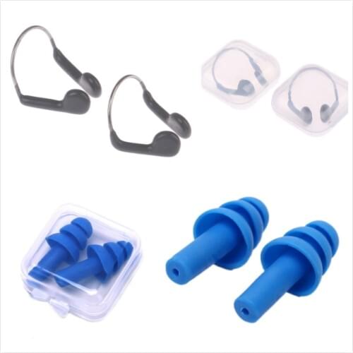 Soft Silicone Swimming Nose Clips 2 Ear Plugs Earplugs Gear With A Case Box Pool Accessories Water Sports