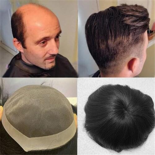 Mens Toupee Hair PU with French Lace Wigs For Men Remy Human Hair Replacement Systems Hairpiece 8x10