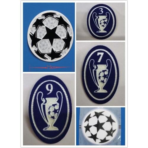 Football Patch 3 4 5 6 7 8 9 Champions Patch Badges Flocking Top Quality Heat Transfer Thermocollant Soccer Badge Starball Patch