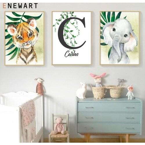 Personalized Name Poster Wall Pictures for Baby Room Jungle Animals Lion Zebra Nordic Posters and Prints Canvas Painting Decor
