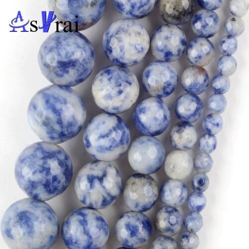 Natural Stone Faceted Blue Spot Round Beads For Jewelry Making 4/6/8/10/12MM Diy Bracelets Accessories Wholesale 15"
