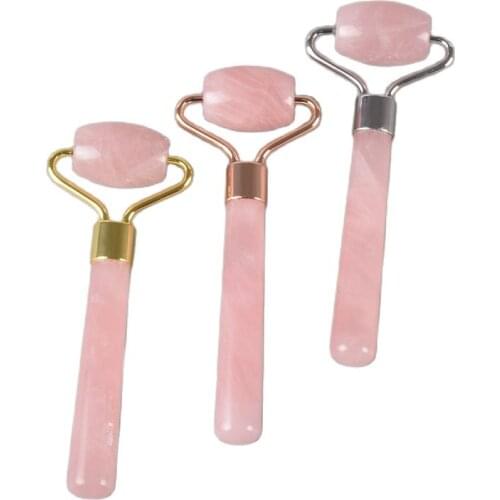 Mini Jade Roller Eye Massage Facial Care Scraping Tool Natural Rose Quartz Crystal Acupuncture point Pen Body Health Care Beauty