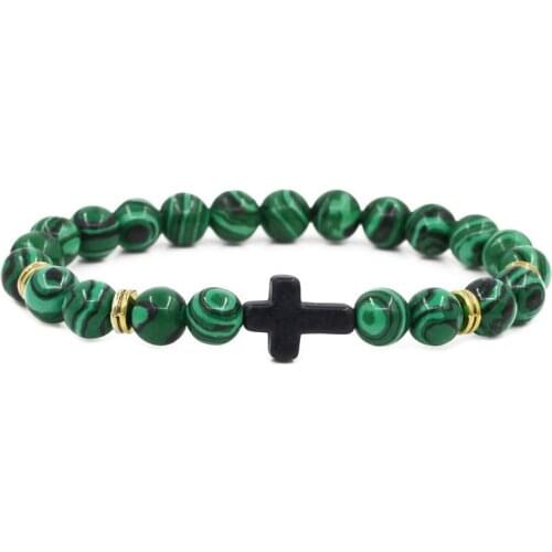 2021 New Charm 8mm Green Natural stone bead Bracelets Bangle cross Bracelet for Men&Women fashion DIY Trendy Jewelry Creative