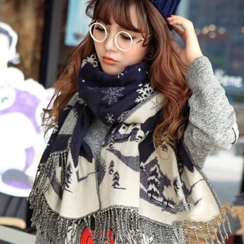 New Women Winter Scarf Cashmere Warm Snowflake Pattern Shawls and Wraps Long Tassel Wool Pashmina Sjaal Christmas Gift 200*80CM