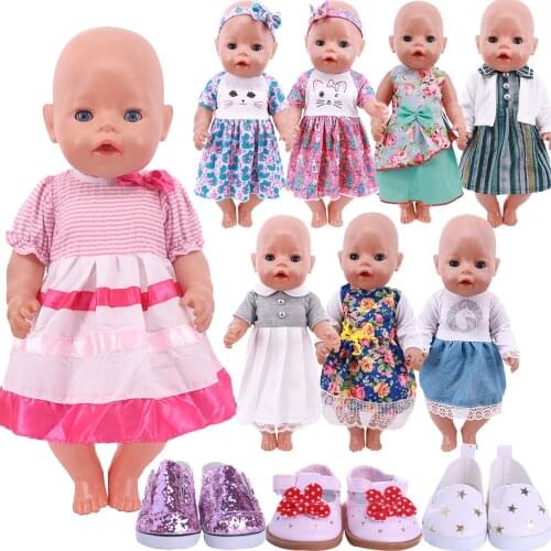 Reborn Cute Cat pattern Dress Clothes For 18 Inch American&43CM Reborn Baby New Born Doll ,Girls Russia Doll DIY Gifts Toy