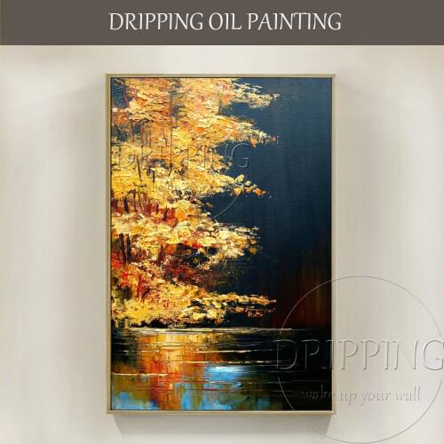 Expert Artist Hand-painted High Quality Modern Landscape Lake Oil Painting on Canvas Vivid Colors Lake Landscape Oil Painting