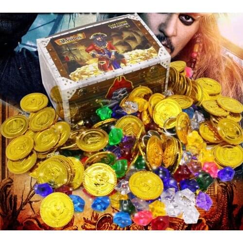 Pirate Toys Gold Coins and Pirate Gems Treasure for Pirate Party Plastic Coins Acrylic Faux Diamond kids favors