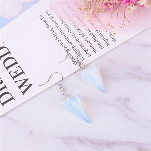 Druzy 1 Pair Natural Opal Beautiful Light Blue Transparent Stone Small Cone Pendant Earrings for Party Prom Fashion Jewelry