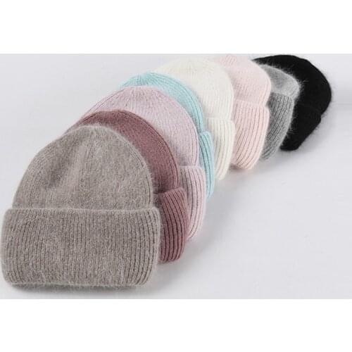 Women Hat Winter Angora Beanie Brim Warm Autumn Outdoor Skiing Sports Accessory For Girl Teenagers