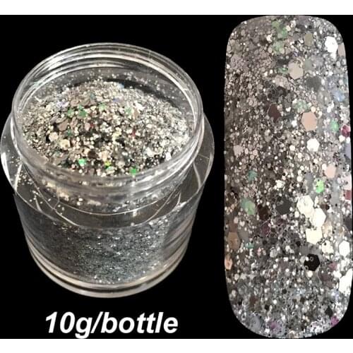Hexagon Sequins Powder Shape for Glitter Christmas Craft Art Decoration Products Sliver Mixed Size with Shining Nail Glitter