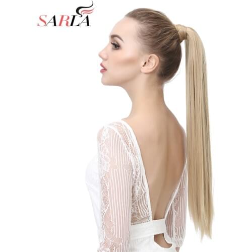 SARLA 24" 28" 10Pcs Straight Synthetic Clip In Wrap Around Ponytail Extension Resistant High Temperature Hairpieces P001